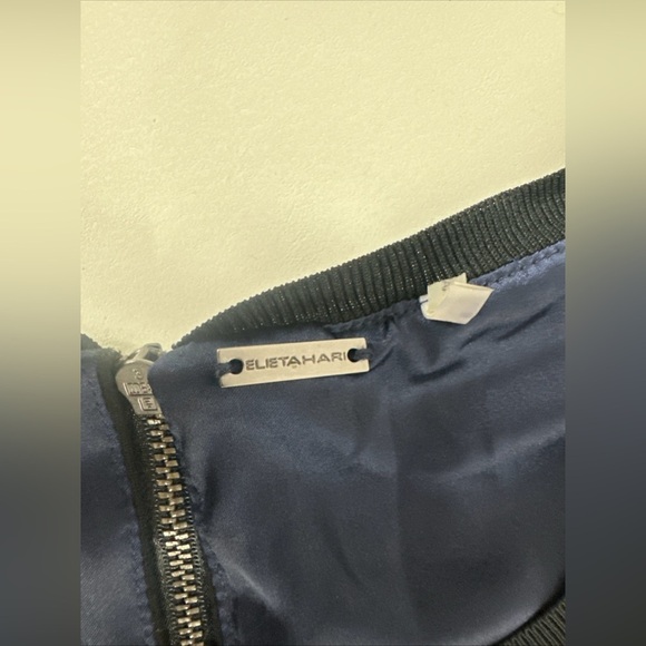 Elie Tahari Sleeveless Black/Blue Pleated Zip Mini A-Line Dress Silk Blend Skirt - Picture 9 of 13